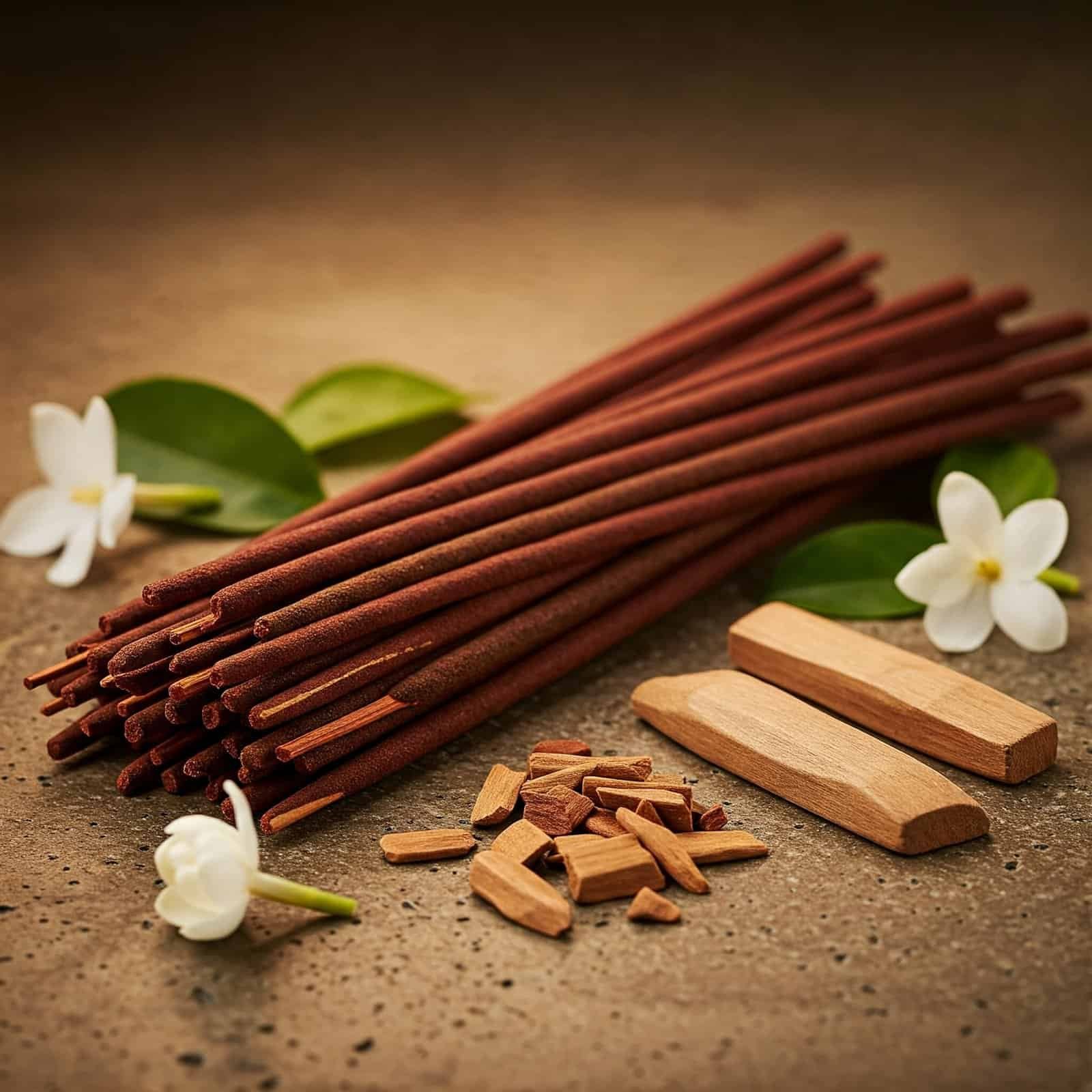 a bunch of incense sticks and wood sticks