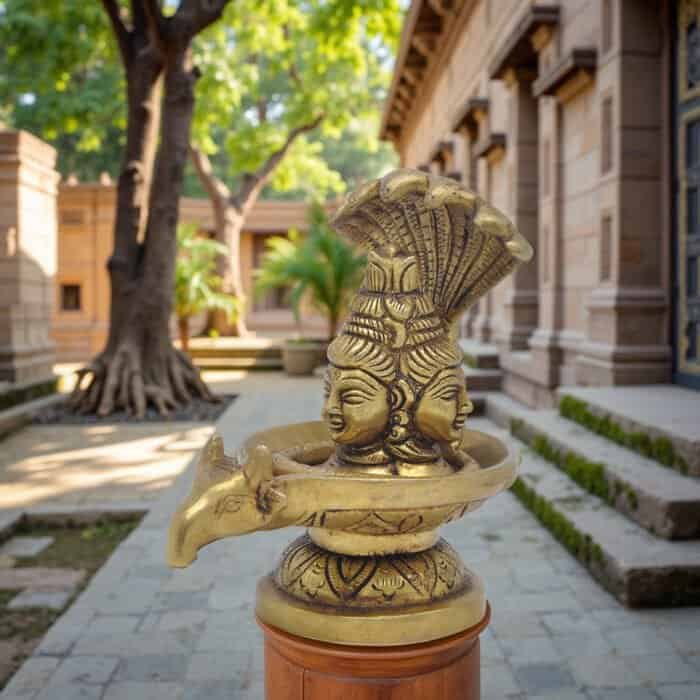 Swayambhu Brass Shivling with Shesh Naag 5 in - Image 2