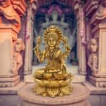 Swayambhu Handcrafted 100% Brass Goddess Lakshmi Idol on Lotus ll 5 in - Image 2