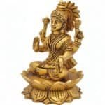 Swayambhu Handcrafted 100% Brass Goddess Lakshmi Idol on Lotus ll 5 in - Image 3