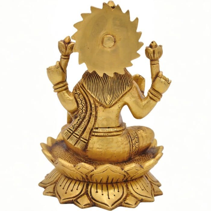 Swayambhu Handcrafted 100% Brass Goddess Lakshmi Idol on Lotus ll 5 in - Image 4