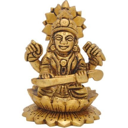 Swayambhu Brass Saraswati on round base 4in