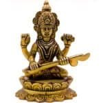Swayambhu Brass Saraswati Idol sitting on Lotus 5 in