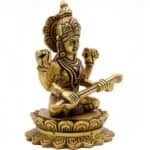 Swayambhu Brass Saraswati Idol sitting on Lotus 5 in - Image 3
