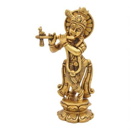 Handcrafted Brass Lord Krishna Idol for Temple/ Home/ Gifting