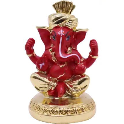 Red Ganesha/Ganpati with Gold Accents for Home/ Car/ Office