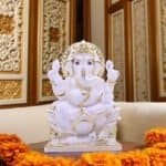Exquisite Handcrafted Marble Ganesha/Ganpati Idol 20cm for Temple/ Gifting