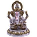 Beautifully crafted Lord Ganesha idol in a silver and gold finish in Polyresin
