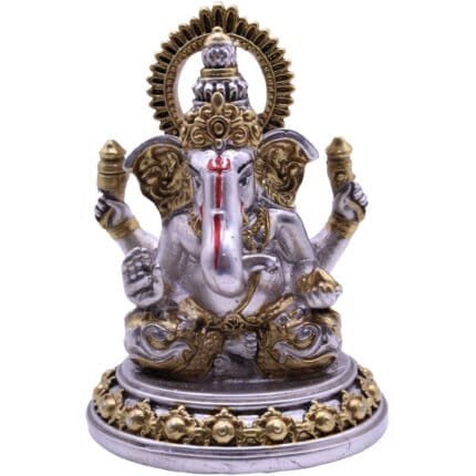 Beautifully crafted Lord Ganesha idol in a silver and gold finish in Polyresin