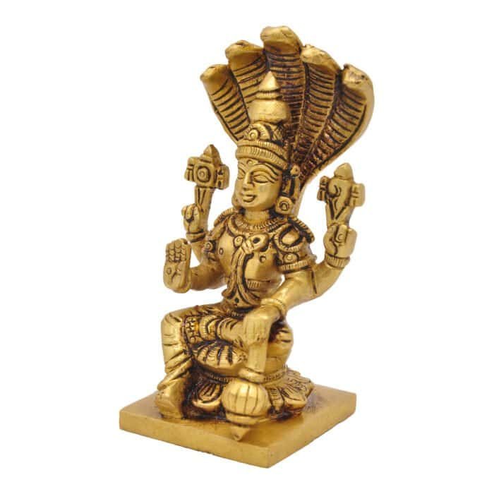 Handcrafted Brass Idol of Lord Vishnu on Sheshnaag for Home/ Temple/ Gifting - Image 2