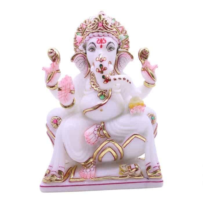Handcrafted Ganesha/Ganpati Marble Idol 23cm for Home Temple, Gifting - Image 2