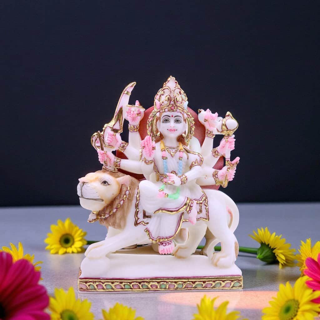 9bf3a195b9db44bda5d48c848792a777 Handcrafted Marble Idol of Goddess Durga for Home/ Temple/ Gifting - Image 1