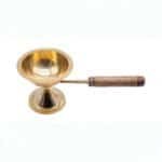 Brass Dhoop Daani with a wooden handle for Puja/Worship, many sizes