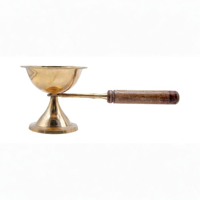 Brass Dhoop Daani with a wooden handle for Puja/Worship, many sizes - Image 2