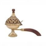 Brass Dhoop Daan with Lid & Wooden Handle for Puja/ Temple