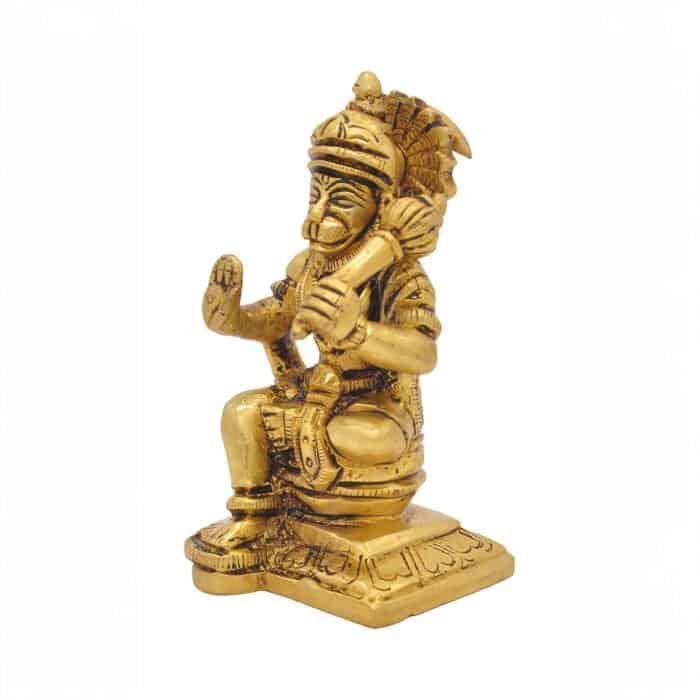 Brass Hanuman Idol in sitting pose, 8cm - Image 2