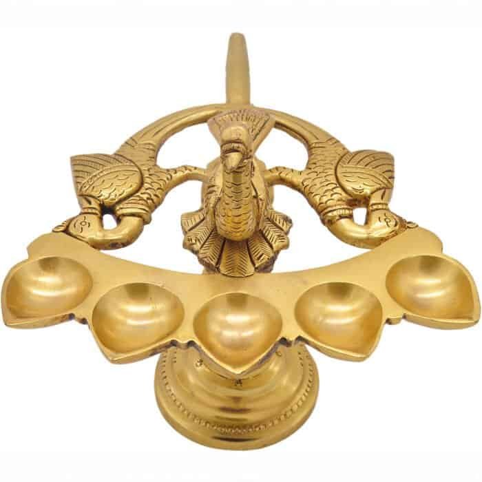 Brass Pancharti Diya (5 Wick) 8 in - Image 2