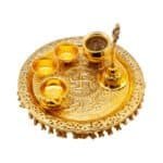 Handcrafted Brass Puja Thali with with Diya, Bowls, Lota & Bell