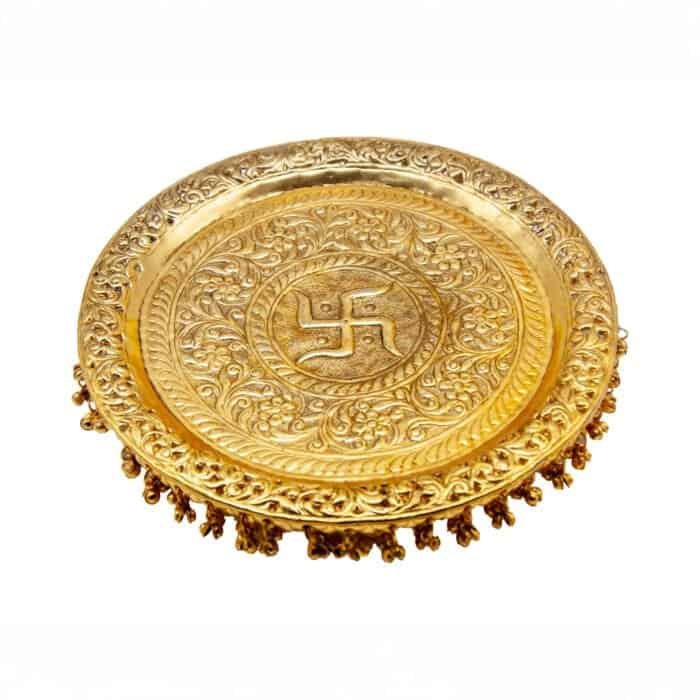 Handcrafted Brass Puja Thali with with Diya, Bowls, Lota & Bell - Image 2