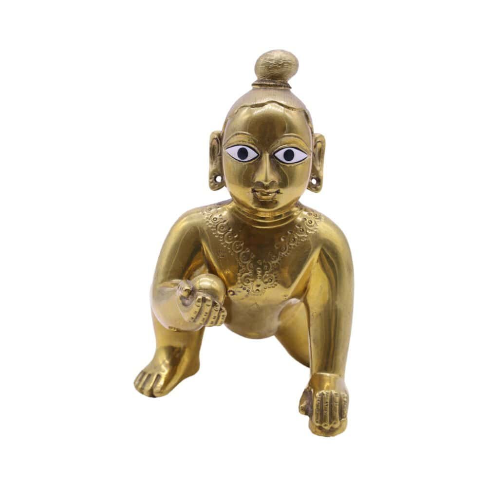Brass idol of Bal Krishna/Laddu Gopal in his iconic crawling pose