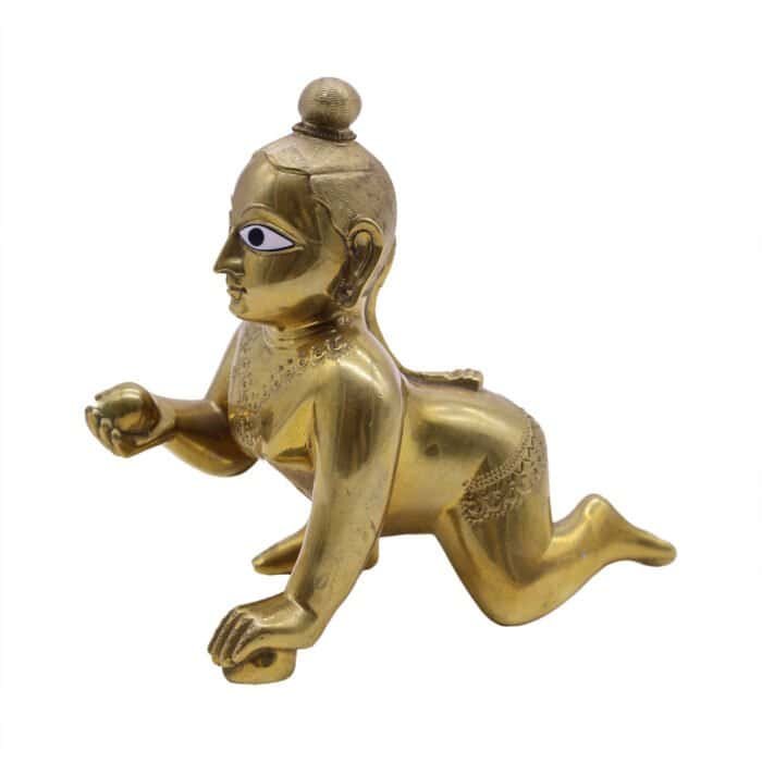 Brass idol of Bal Krishna/Laddu Gopal in his iconic crawling pose - Image 3