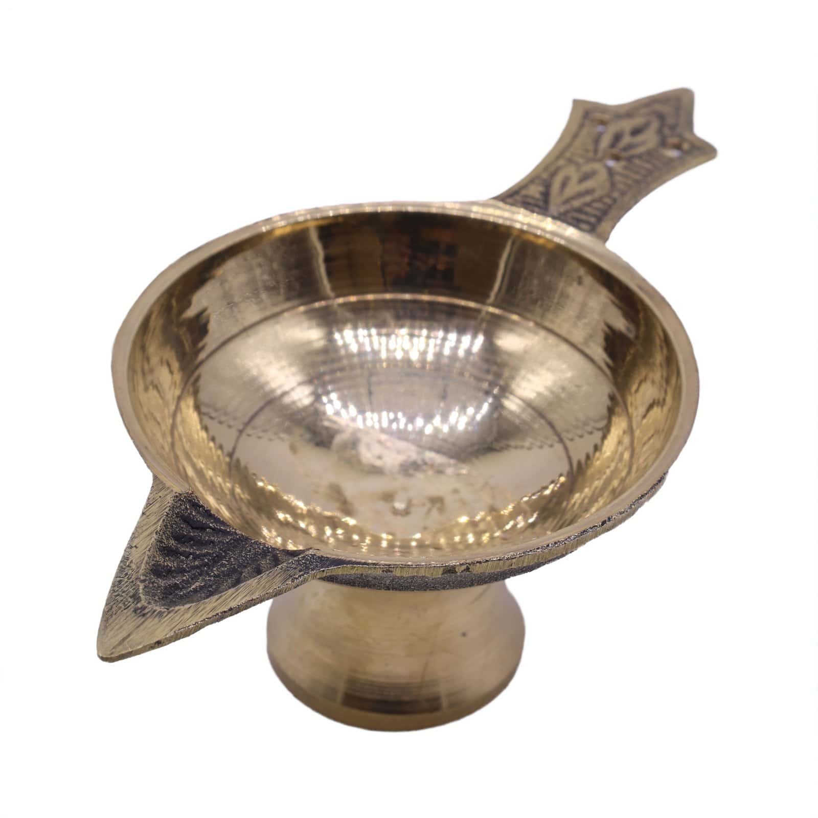 SRI_0652 (1) Handcrafted Brass Diya with Handle for Puja - Image 1
