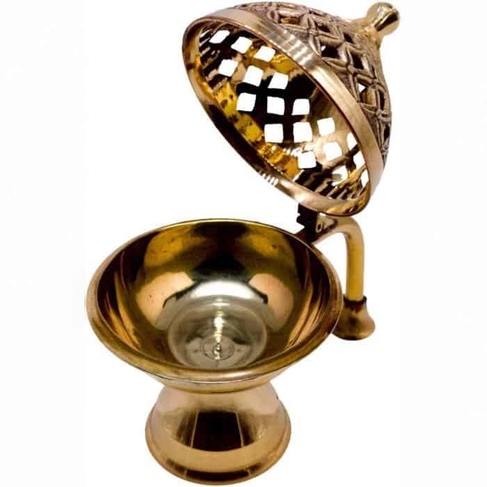 Handcrafted Brass Dhoop Dani with Dome Lid & Handle - Image 2