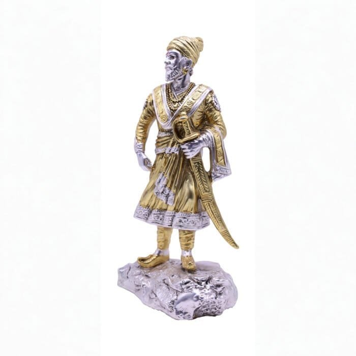 Majestic Chatrapati Shivaji Maharaj Statue in Gold & Silver 20 cm - Image 2