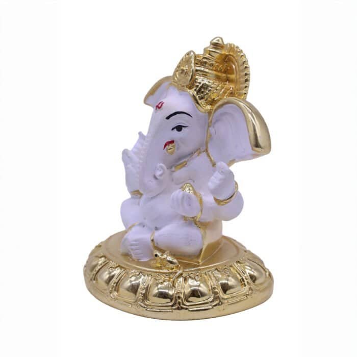 Lord Ganesha/Ganpati Idol in White & Gold - Image 3