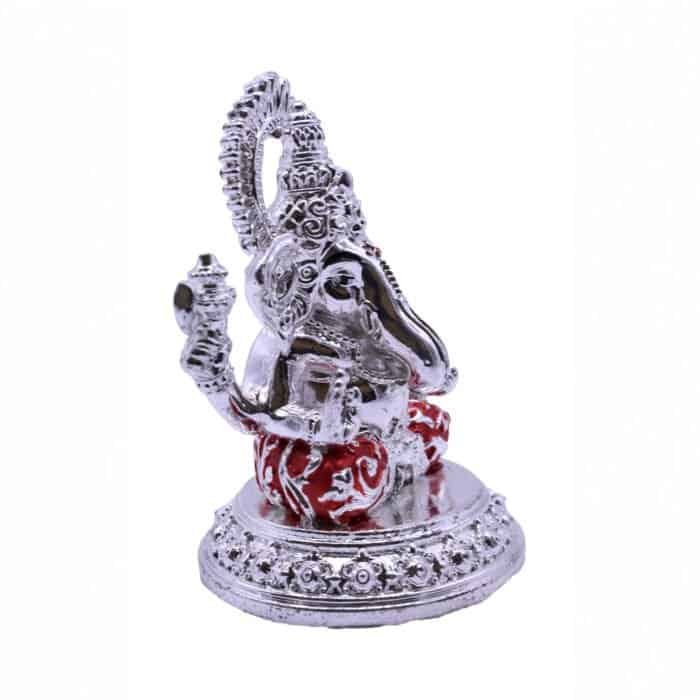 Lord Ganesha/Ganpati Idol in Silver with Red Accents for Home/ Office/ Car/ Gifting - Image 2