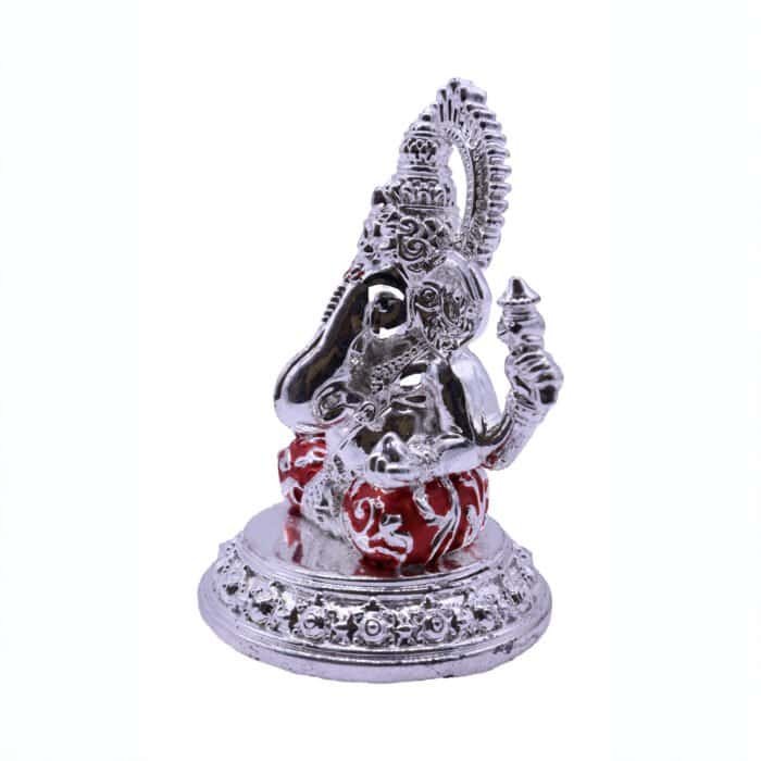 Lord Ganesha/Ganpati Idol in Silver with Red Accents for Home/ Office/ Car/ Gifting - Image 3
