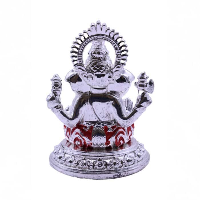 Lord Ganesha/Ganpati Idol in Silver with Red Accents for Home/ Office/ Car/ Gifting - Image 4