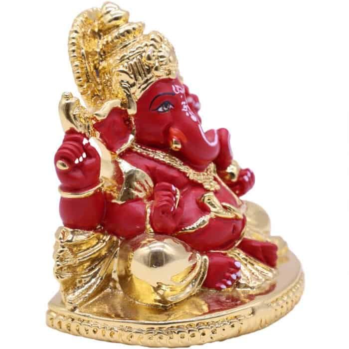 Red Idol of Lord Ganesha/Ganpati with gold accents for Home/ Office/ Car/ Gifting - Image 2