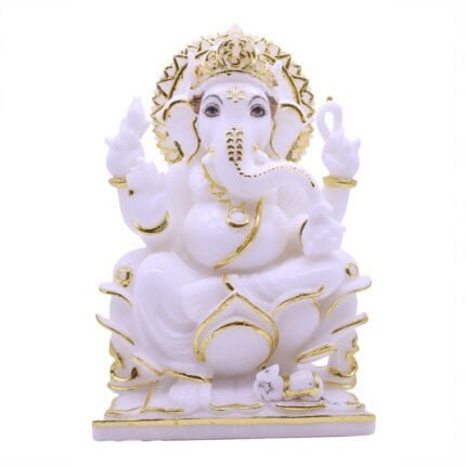 Exquisite Handcrafted Marble Ganesha/Ganpati Idol 20cm for Temple/ Gifting