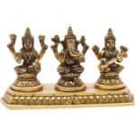 Handcrafted Brass Lakshmi Ganesha Saraswati Idol (Large)