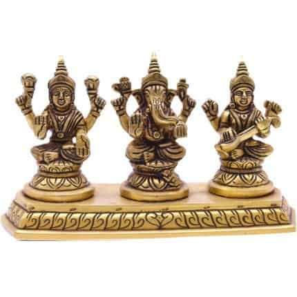 Handcrafted Brass Lakshmi Ganesha Saraswati Idol (Large)