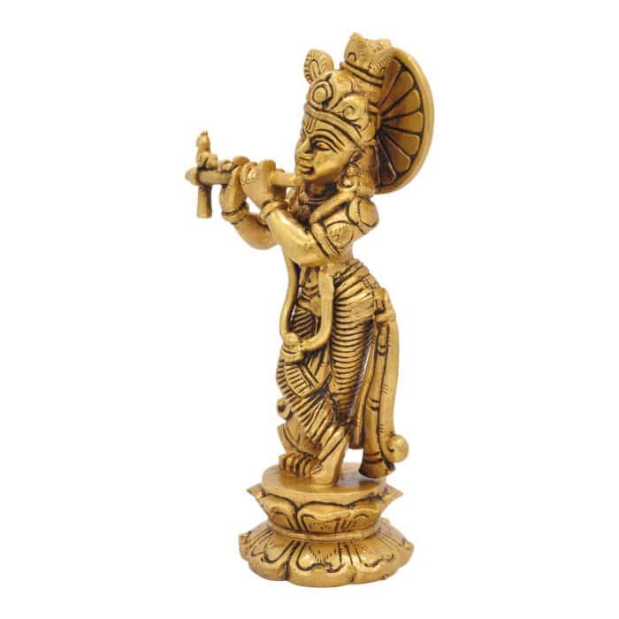Handcrafted Brass Lord Krishna Idol for Temple/ Home/ Gifting - Image 3