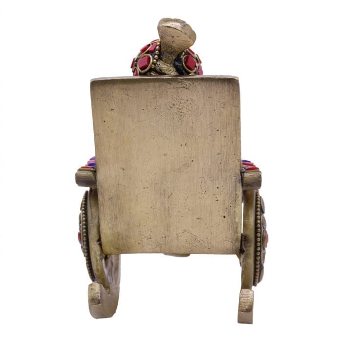 Brass Ganesha with Colorful Stones on a rocking chair for Home/ Office/ Gifting - Image 4
