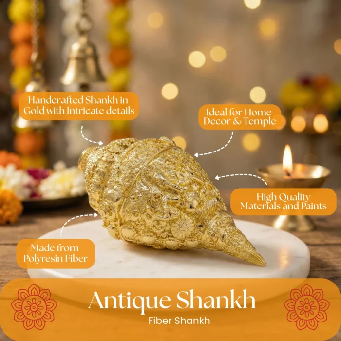 Handcrafted Dahsvtaar Shankh in Silver/Gold, perfect for Home Decor, Tample & Gifting - Image 2