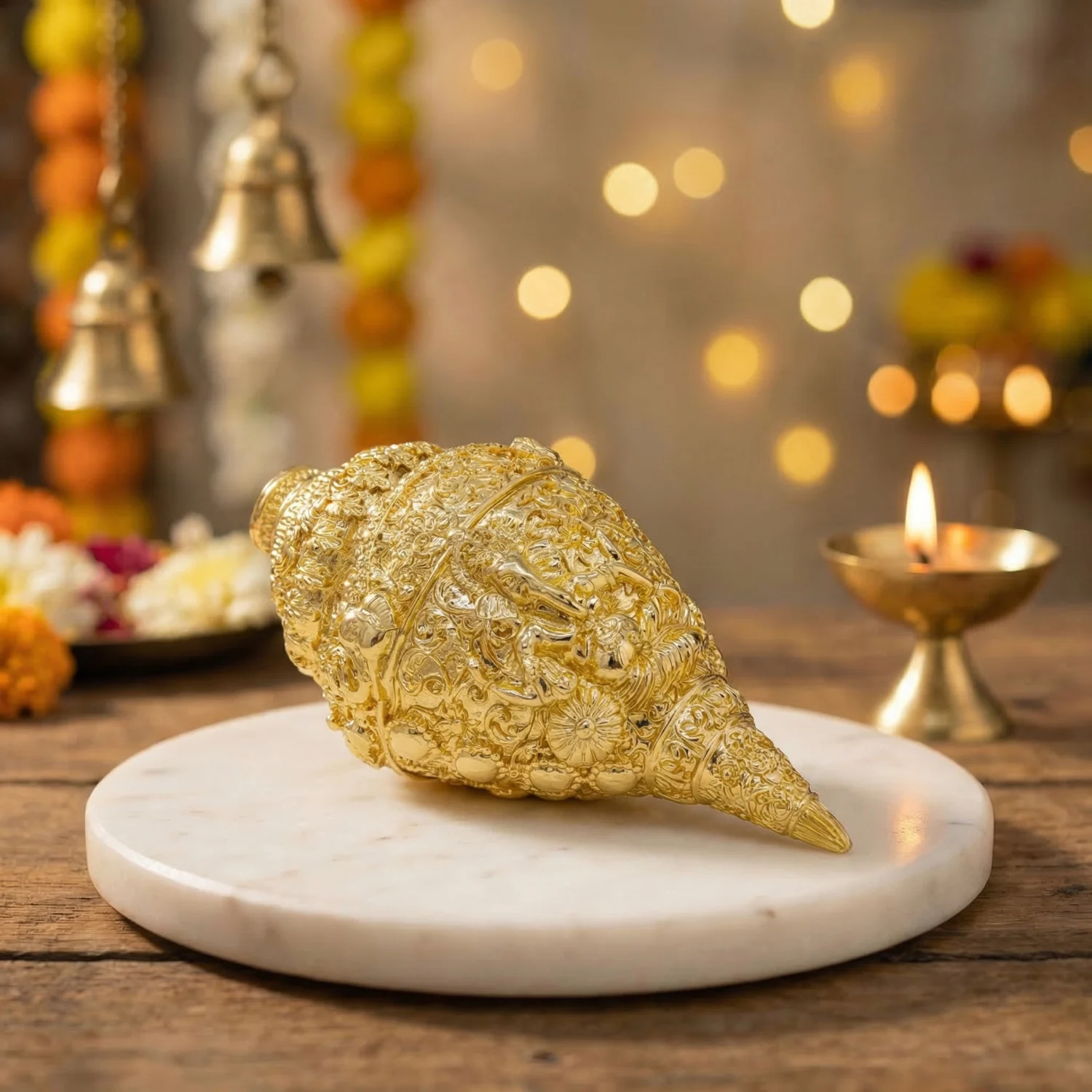 1052795 Handcrafted Dahsvtaar Shankh in Silver/Gold, perfect for Home Decor, Tample & Gifting - Image 1